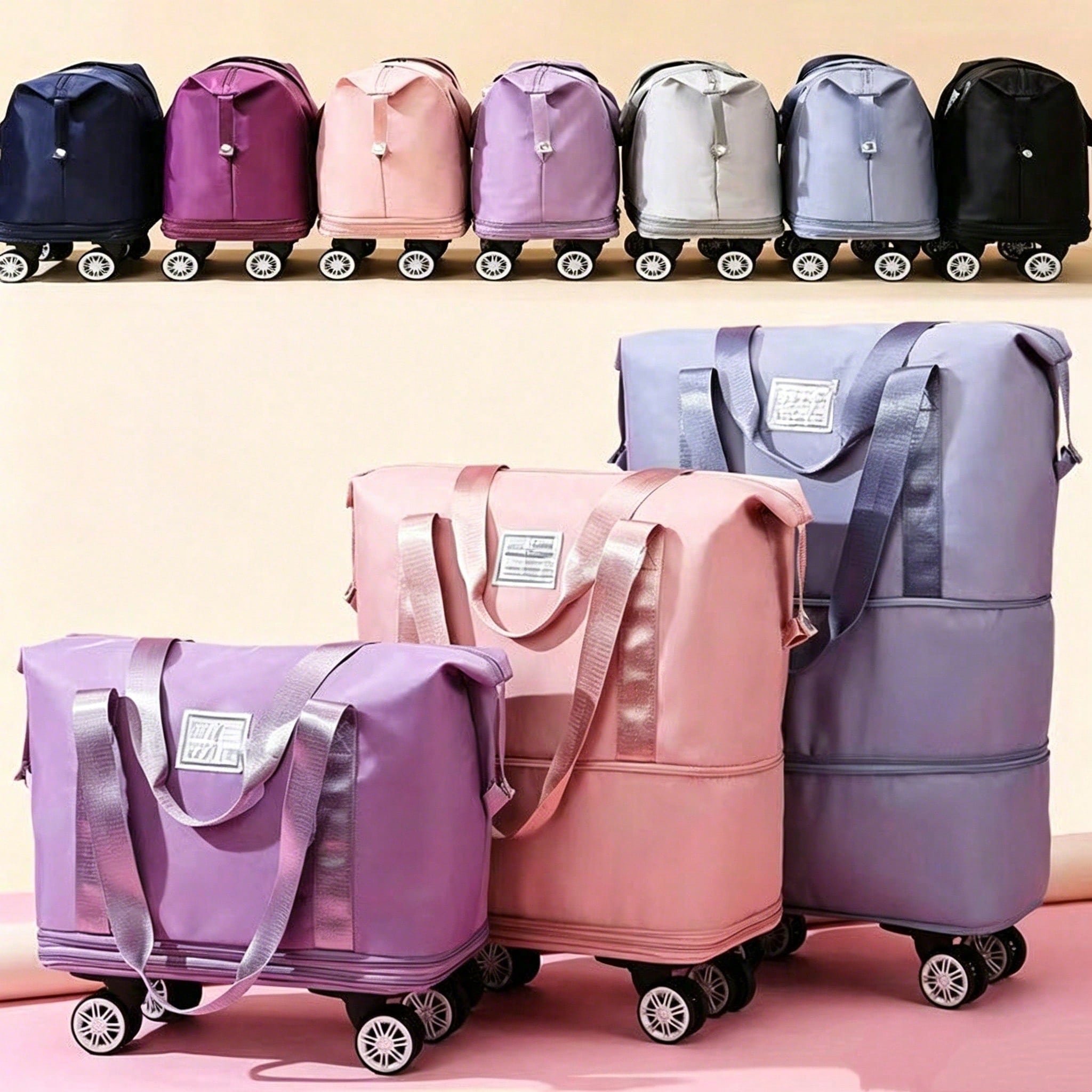 Foldable Rolling Luggage Bag - Expandable Rolling Duffle Bag Convertible Backpack,