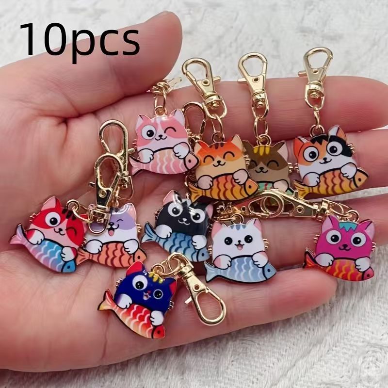 10pcs alloy printed cat keycha - Wallets ulasan dan harga