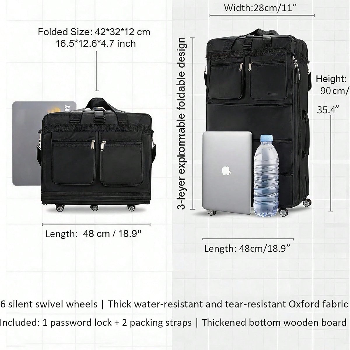 Black Rolling Travel Duffel Ba - Foldable Rolling Luggage Bag ulasan dan harga
